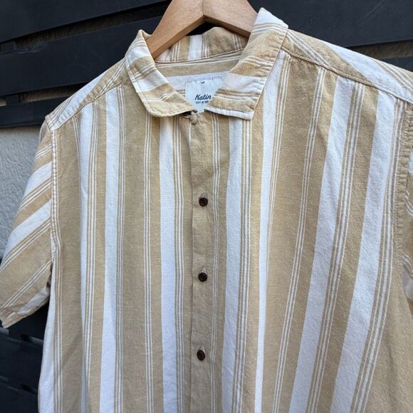 Katin Ian Linen Blend Shirt in Brass ( Tan and White Stripe ) | Medium - Picture 5 of 7